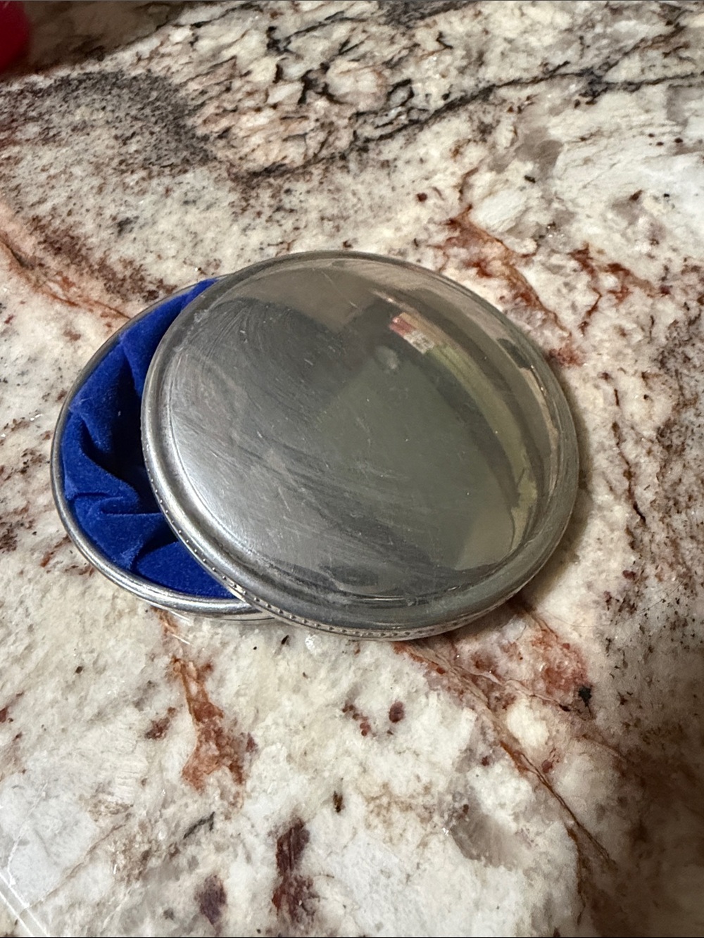 Tiffany and co pewter Round Trinket Box with Blue Velvet Lining